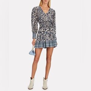 855 Intermix Lana Floral Smocked Mini Dress Size 2 Color Blue